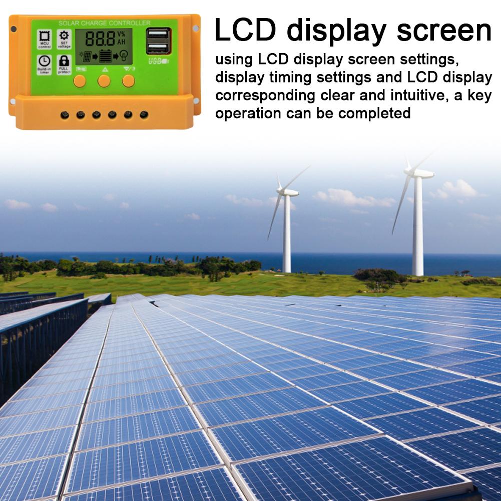 Solar Charge Controller 10A 20A 30A 12V 24V 11.1V Solar Panel Controller Dual USB Output Photovoltaic Solar Charging Controller