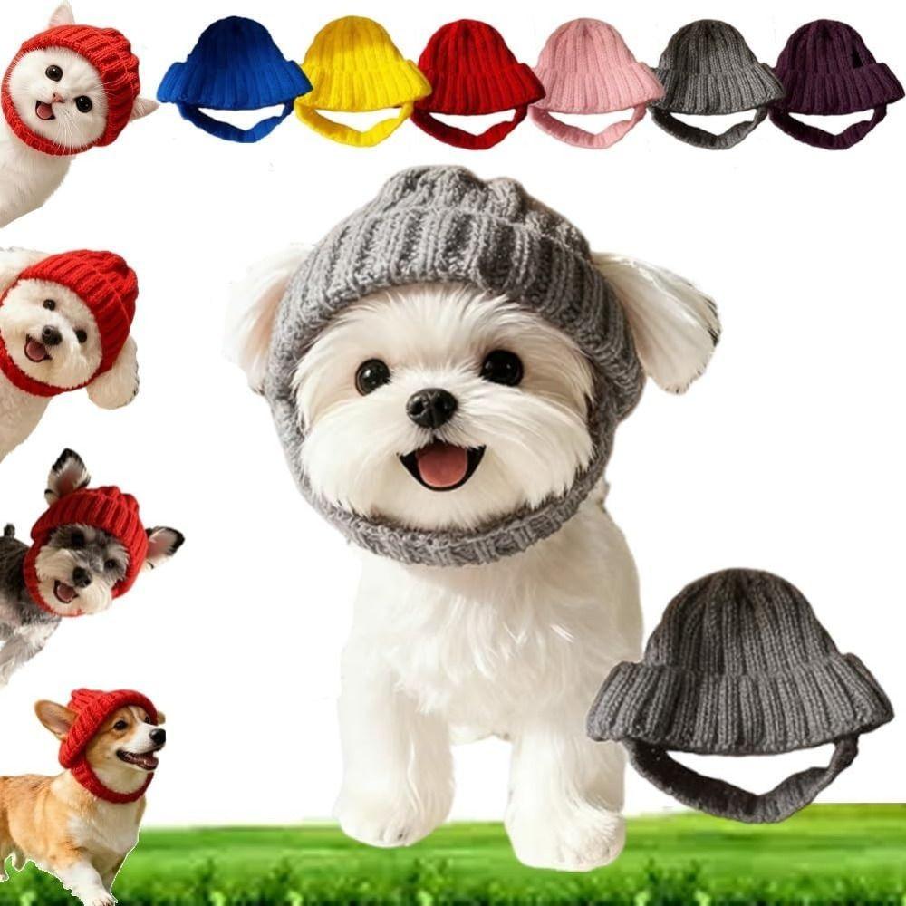 Cozy Soft Knit Pet Knitted Hat Playful Dog Design Pet Headwear Warm Dog Beanie Indoor Outdoor Use
