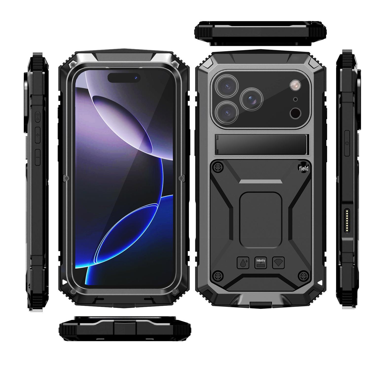 Ударопрочный силиконовый чехол-подставка для iPhone 17 Pro Max - Прочный трехзащитный чехол iPhone 17 Pro чёрный