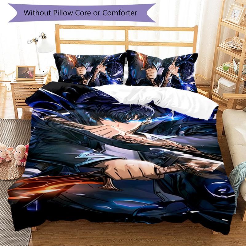 3pcs Solo Leveling Sung Jin-woo2 pattern bedding set duvet cover set includes duvet cover &pillowcases, perfect all season bedroom decoration & gift