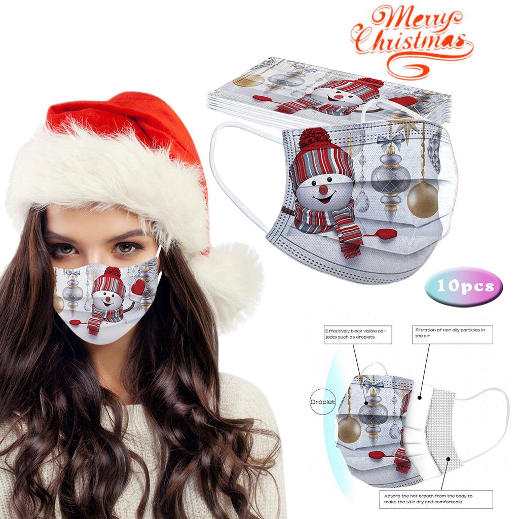 10pc Christmas Print  for  Face Mask Disposable Earloop Mask