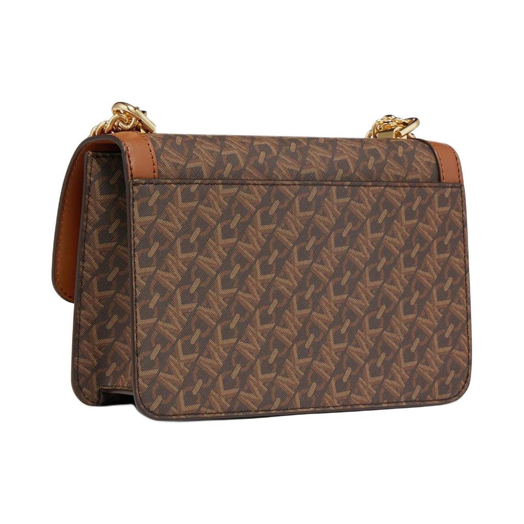 Michael Kors Heather Metal Decoration Flap Design Faux Leather Tote Shoulder Bag Women bags Dark-Brown Acorn-Brown 30R4G7HL3B-BRN-LUGGAGE