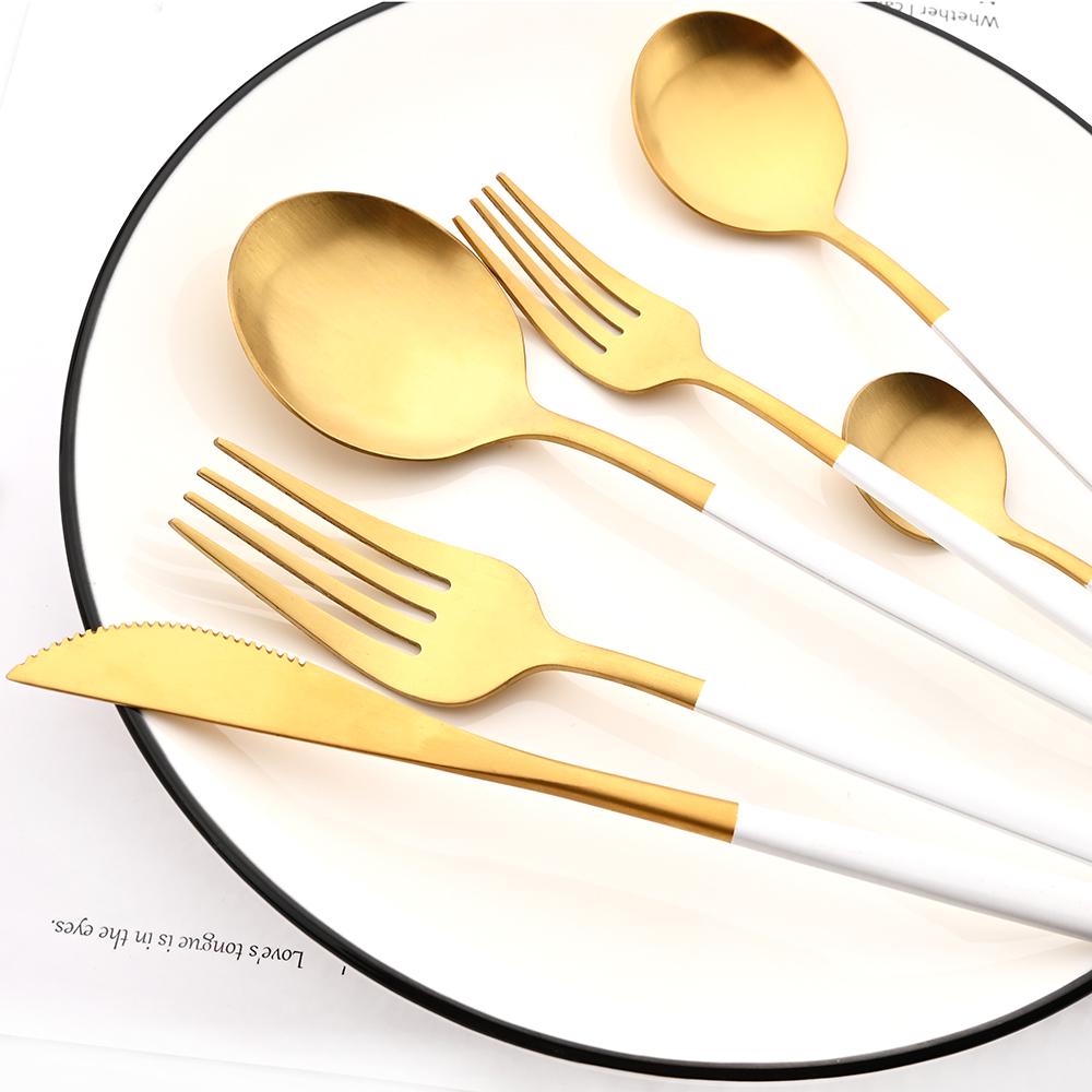 JANKNG 24Pcs Matte Dinnerware Golden Knife Fork Dessert Spoons Flatware Set Stainless Steel Cutlery Set Kitchen Silverware Set