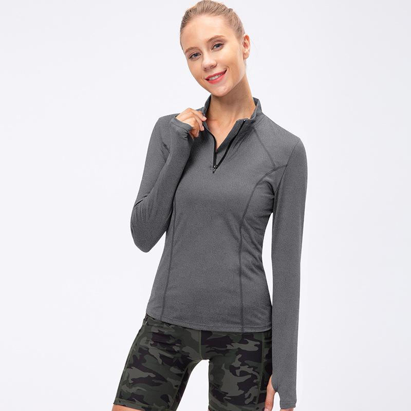 New Women'S T-Shirt Quick Drying Jacket Long Sleeved Yoga Sportswear Fitness Running Slim Fit Top Half Zip Hoodie