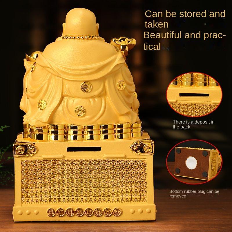 Maitreya Buddha Golden Statue Ornament Wealth Attraction Savings Bank Laughing Buddha Wealth Box Living Room  Decoration