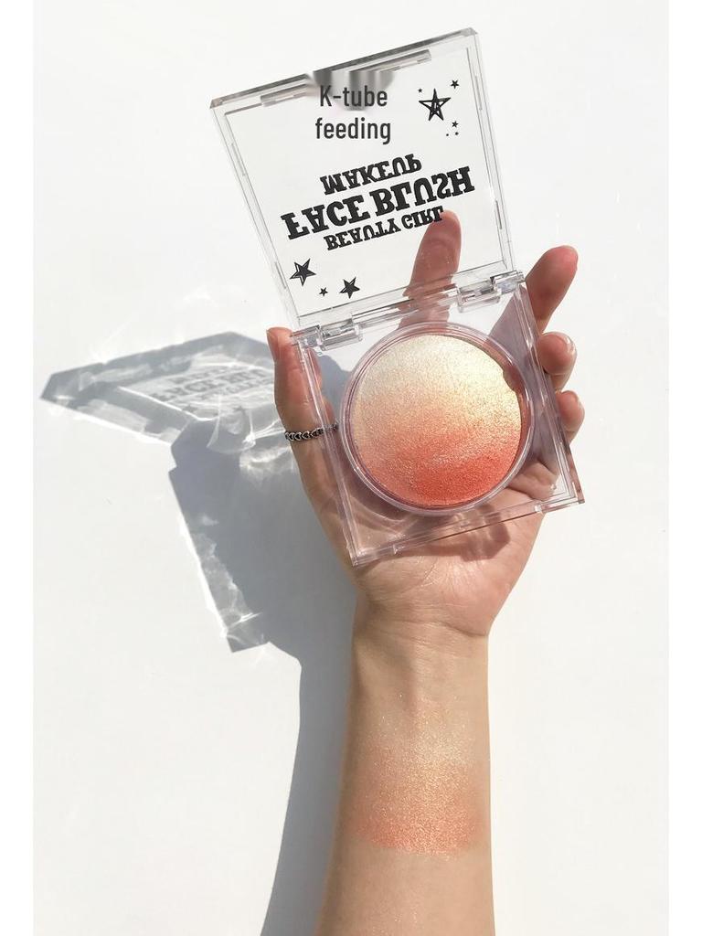 KQTQK Kuku Han Society All-in-One Blush & Highlight Palette: Baked Egg Nude Gradient for Natural Makeup & Dual-Use Eyeshadow.