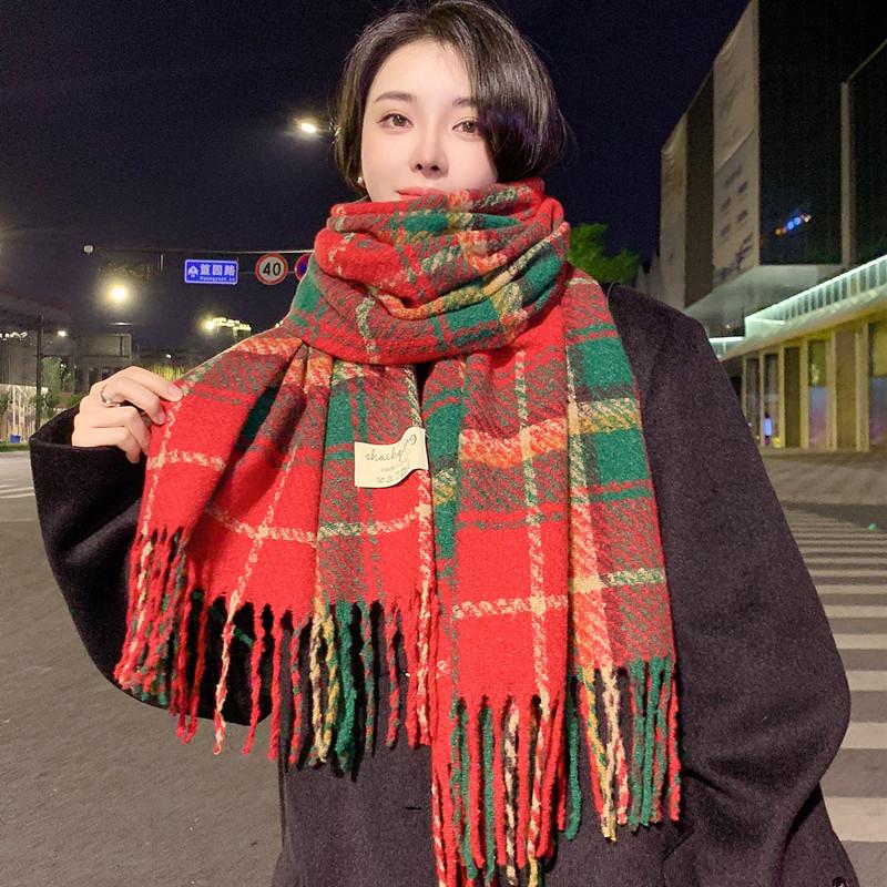 Autumn And Winter Plaid Scarf Thickened Imitation Cashmere Shawl Female Student Couple Warm Scarf