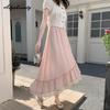 French Style Spring Summer Women Irregular Skirt High Waist Black White Pink Lace Patchwork Skirt Sweet Ruffles Princess Skirts