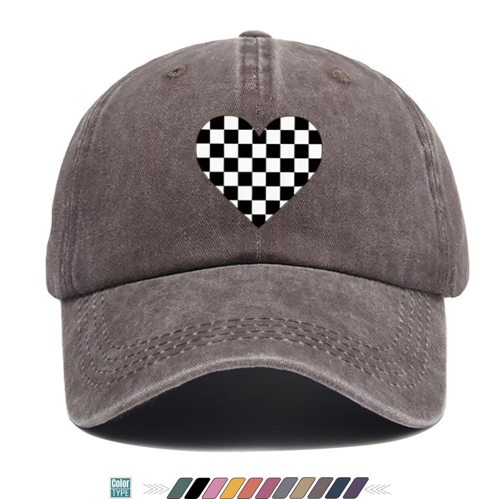 Pc Heart Black And White Checkered Print Baseball Cap Trucker Hat Comfortable And Breathable Fashionable And Aesthetic Cart
