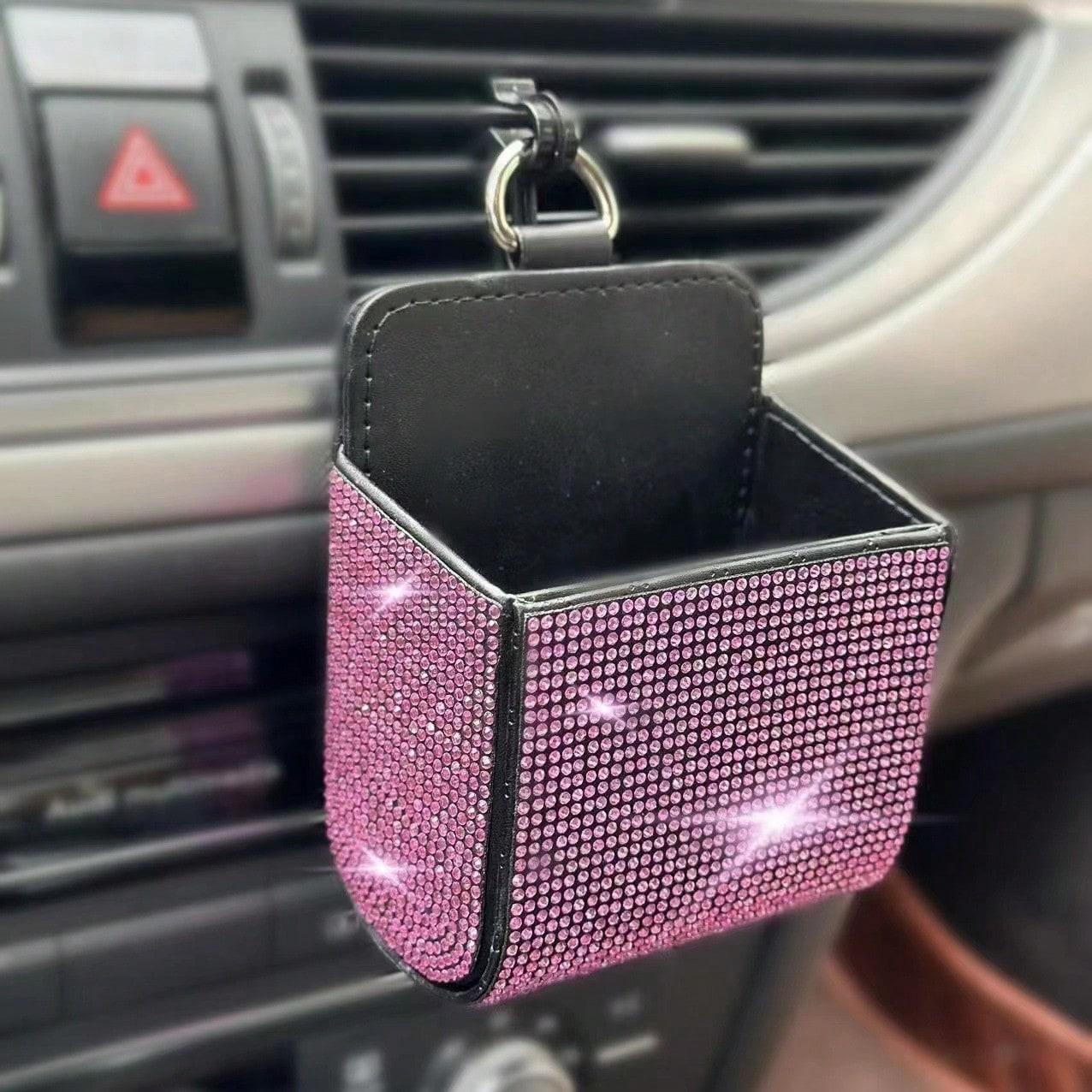 

Sparkling Rhinestone Car Storage Box: 1pc, with Shiny Lid & Drawer, Glitter Organizer – for Dashboard, Console, or Door 1pcs рожевий