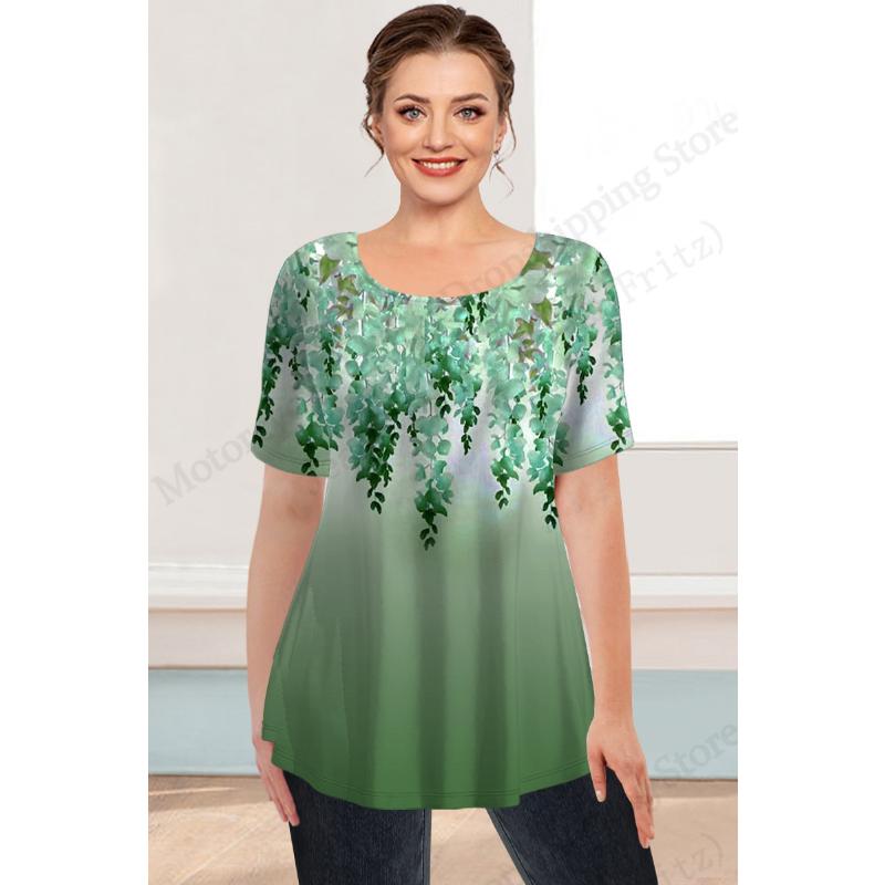 Block Check Floral 3D Print Graphic T-shirt Women Fashion Casual O-Neck Large Size Short Sleeve Tshirt Butterfly Tops Tees Lady