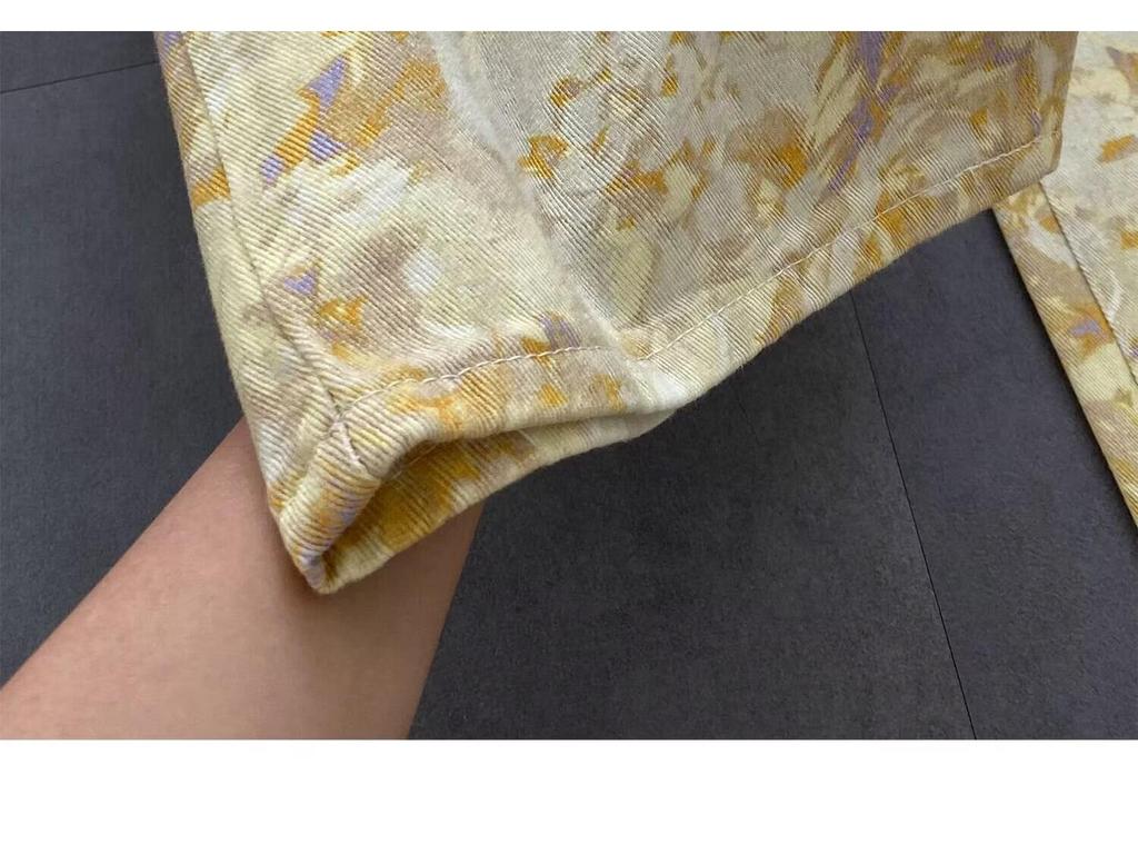 Retro Tie-Dye Floral Denim Jeans: Unisex, Flared, Drapey Straight Wide-Leg, Floor-Length, Spring/Summer 2025, American Design.