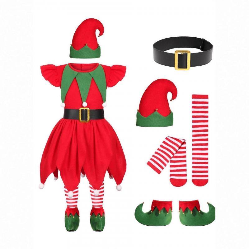 Christmas Party Elf Costume for Kids Girls Performance Cosplay Outfit