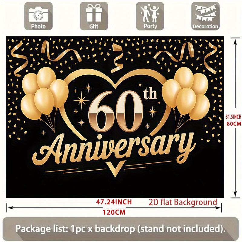 2D banner 1 piece luxurious black gold Anniversary - Elegant 60th birthday party decoration wedding event decoration