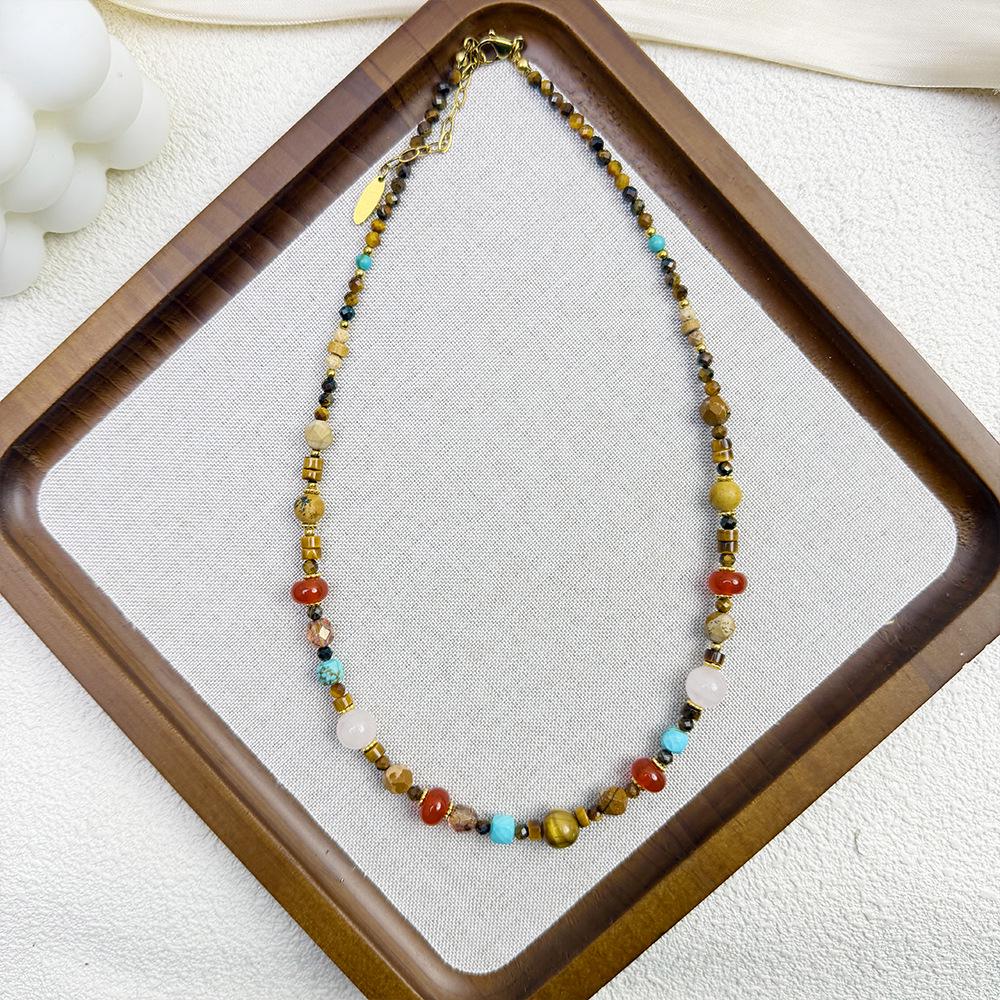 New Year Spring Style Horse Pendant Necklace: Titanium Steel with Dopamine Natural Stone Beads