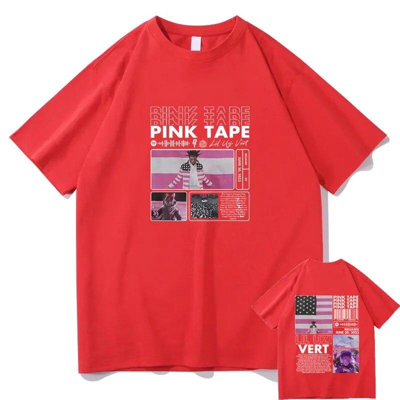 

Репер Lil Uzi Vert Pink Tape Print Графічні футболки унісекс, хіп-хоп, рок, футболка, унісекс, вулична футболка, унісекс, чиста бавовна L