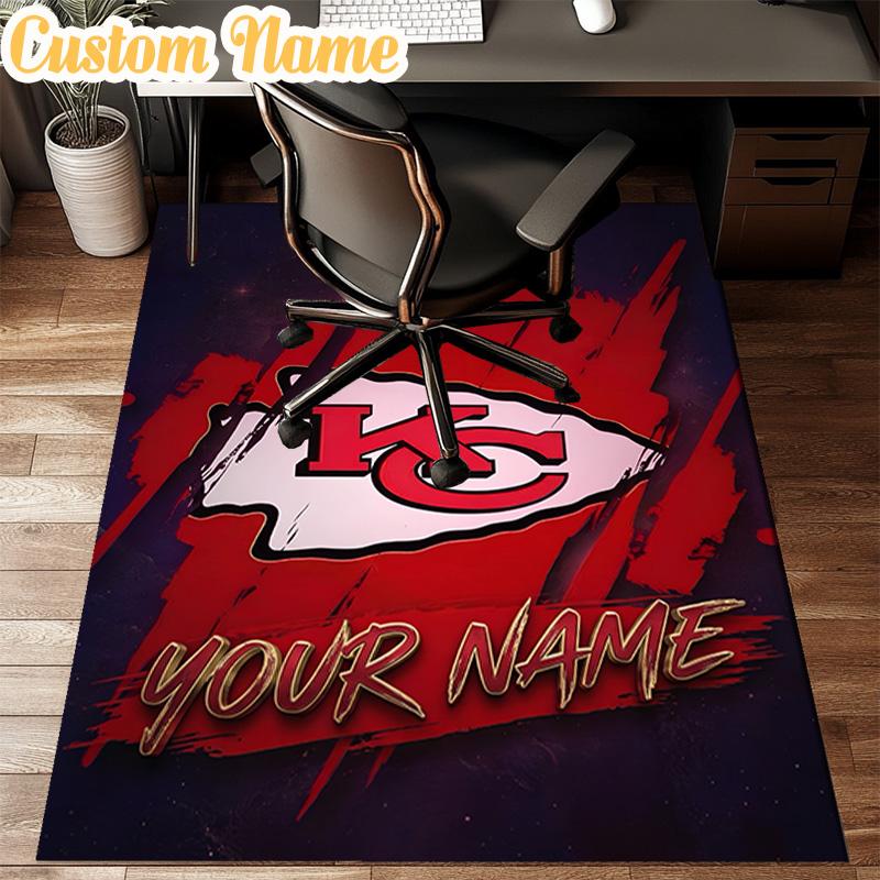 Custom Name Kansas City Chiefs Helmet Rug Office Rug Chair Mat Non Slip Carpet Rugs for Bedrooms Dining Room Living Room Home Decor gifts
