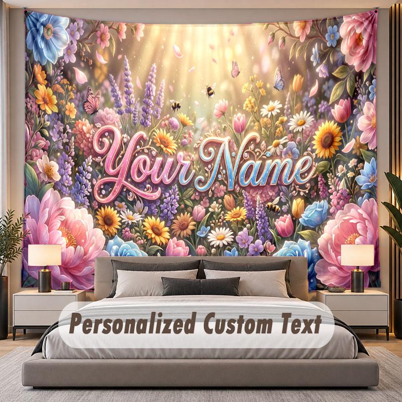 Floral Garden (158) Theme Personalized Tapestry Custom Name Text Wall Hanging Tapestry Home Background Decoration