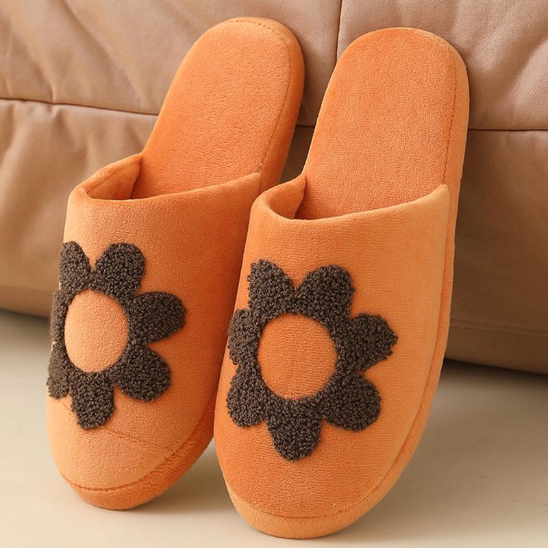 Fashion Flower Embroidery Home Cotton Slippers Women Comfortable Soft Sole House Slides Woman Non Slip Indoor Bedroom Slippers Female