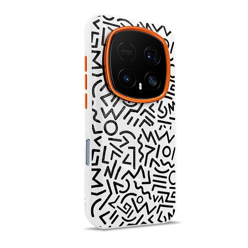 Plain Leather Painted Graffiti Phone Case for Honor Magic 8 RSR Huawei Magic8 Pro Air Magnetic Suction Shockproof Edge Cover