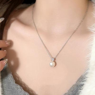 Halskette aus S925er Sterlingsilber, elegant und klassisch, modisch und vielseitig, mit Diamanten besetzte weiße Perlen-Schlüsselbeinkette