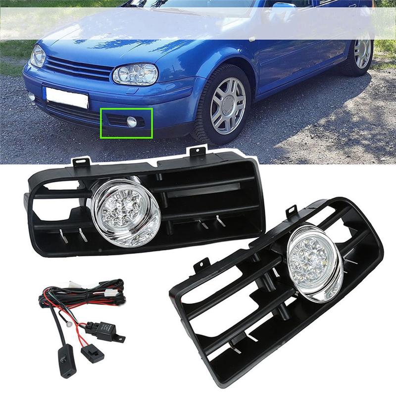 1Set Car Grill LED Fog Light Grille Lower Grill With LED DRL Lamp For VW GOLF MK4 1998-2004