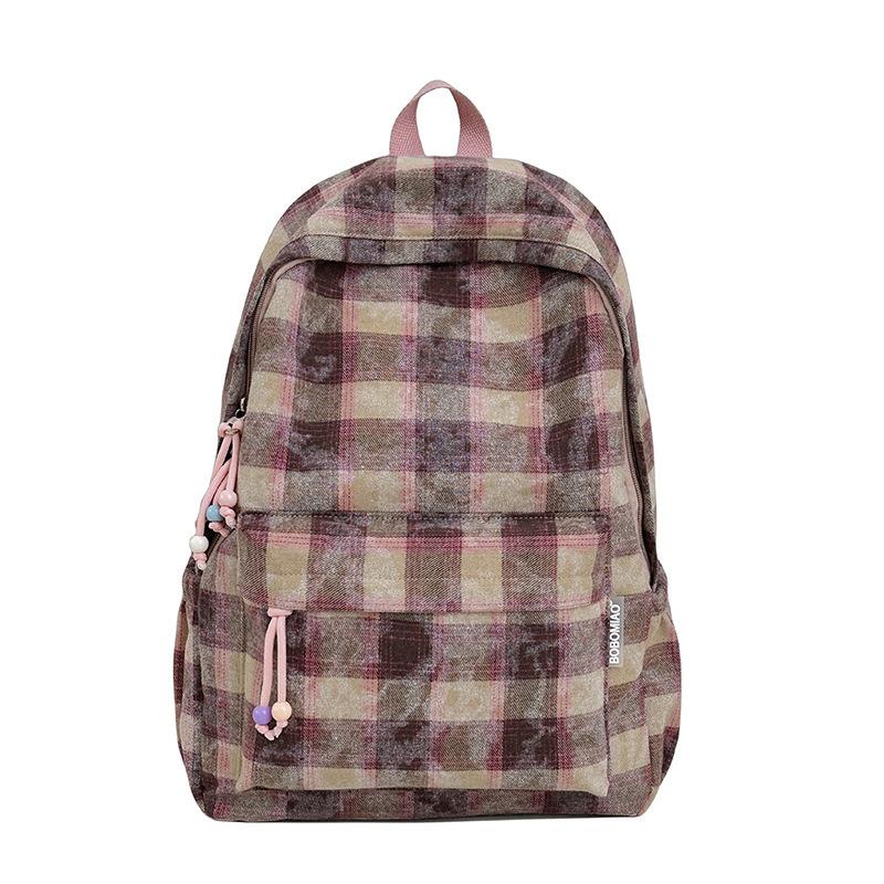 Schultasche Herbst und Winter neu kariert Wolle Nische Hochwertiger Rucksack Mittelschüler Einfacher Reise Rucksack College-Stil Schultasche