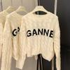 Korean Style Cable Knit Letter Pullover: Age-Reducing, Casual Loose, Soft Short Sweater for Spring/Autumn or Winter