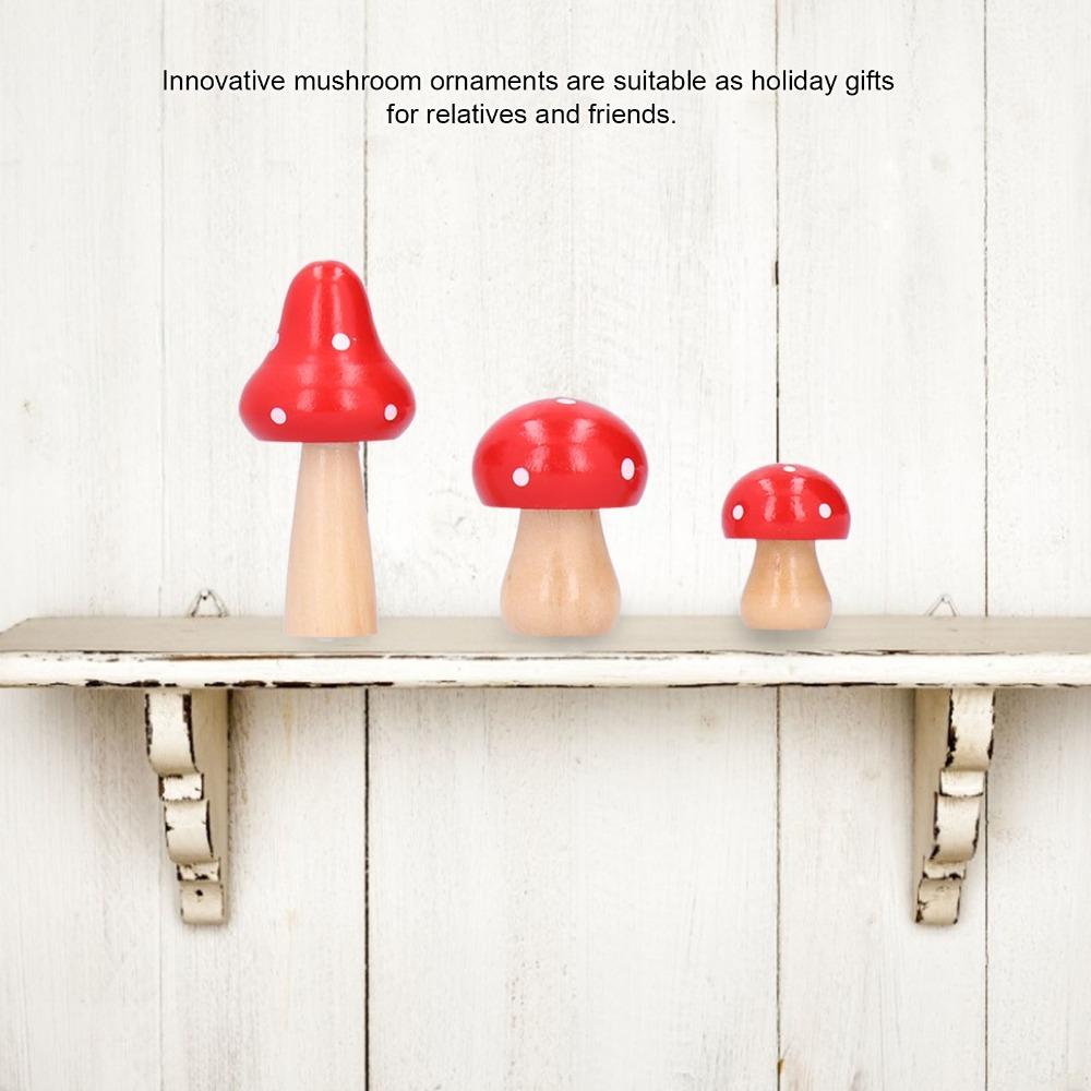 3pcs Wood Mushroom Ornament S L M Indoor Decoration Figurine Festival Gift Ornament  Bedroom