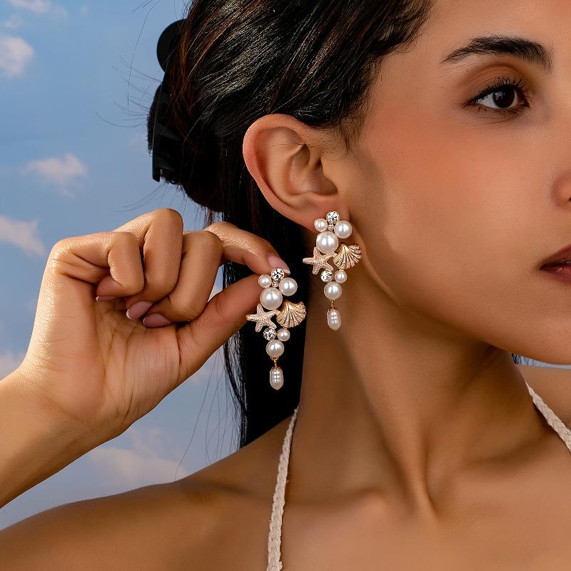 Boho štýl Elegantné Náušnice s príveskami Hviezdica Mušľa Imitácia Perly pre Ženy Denné Nosenie Všestranné Náušnice