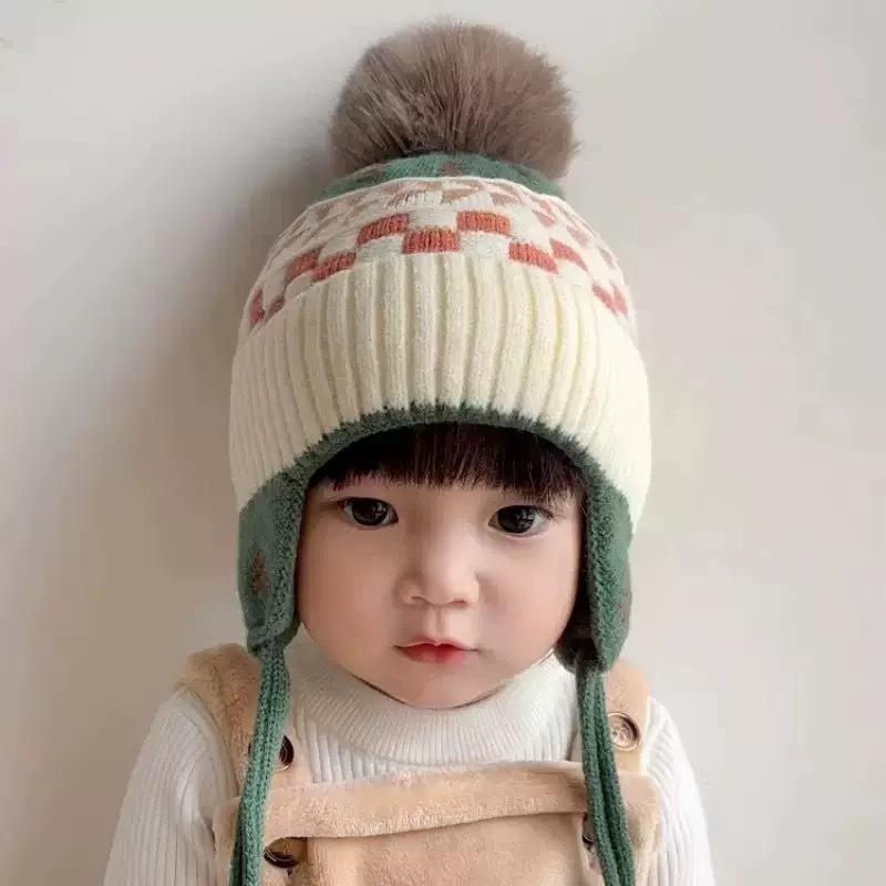 Baby's Cute Warming Beanie Hat Autumn Winter Fashion Fur Ball Ear Protection Knitted Unisex Polyester/Cotton 1-2 Years 6-12