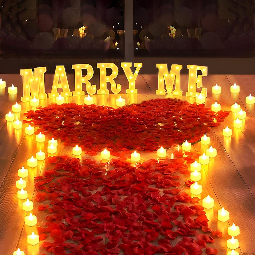 Rose Petals and LED Candles Set for Romantic Decoration Heart Candle Lights for Special Night Wedding Anniversary Valentine Day