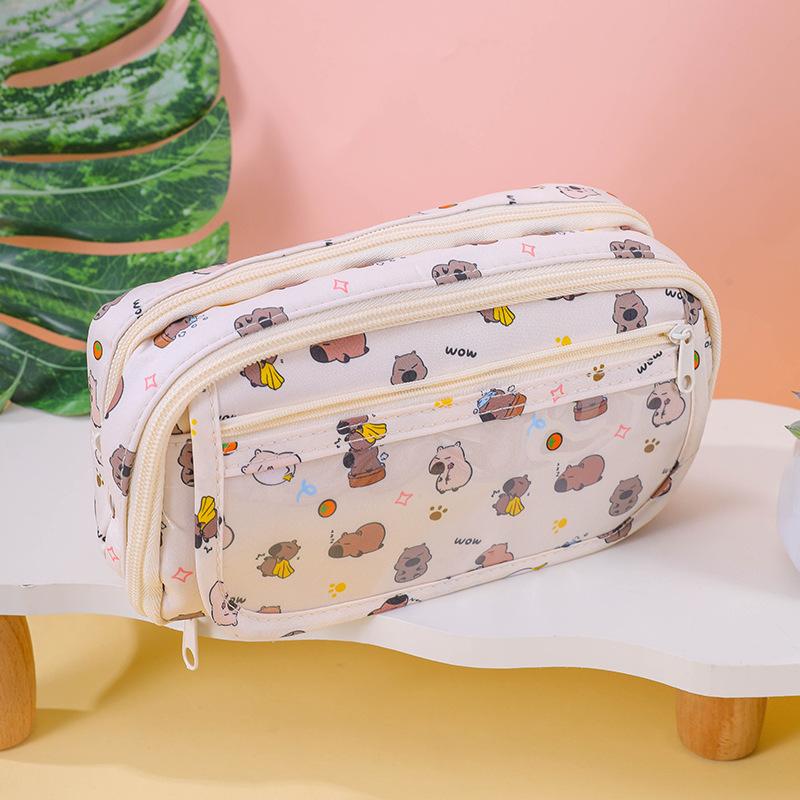 1Pcs Large Capacity Capibala Pen Bag Stationery Storage Bag High Quality Kapibara Cartoon Pencil Case With Flip Top