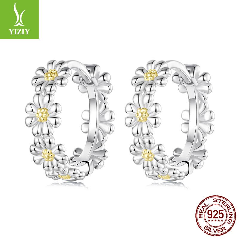 Fresh Little Daisy Ear Buckle S925 Sterling Silver Flower Sunshine Charm Earrings Earrings