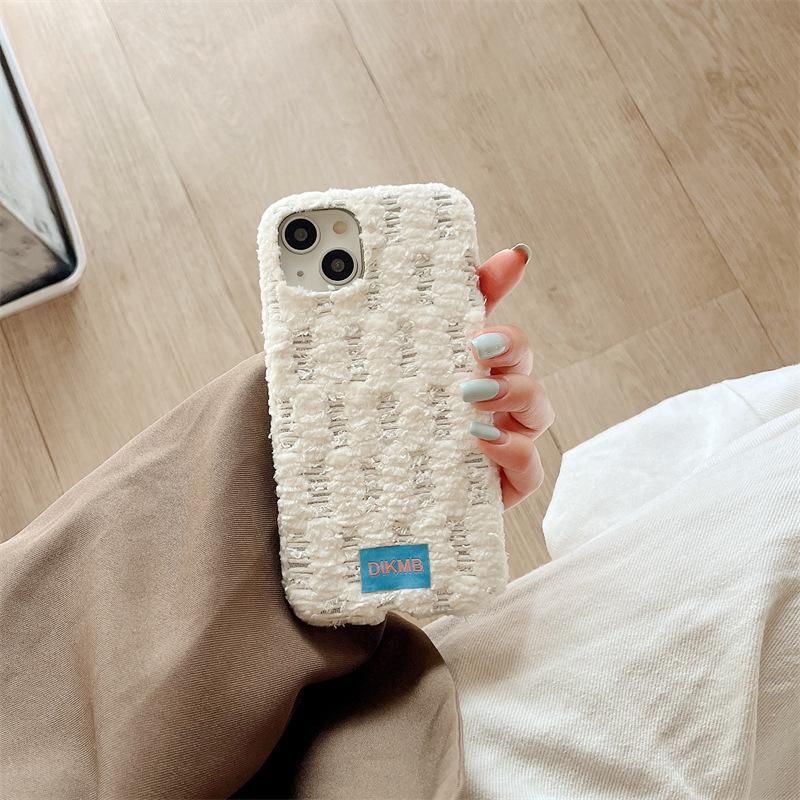 Cream-colored velvet phone case for iPhone 15, iPhone 16, and iPhone 17 Pro Max