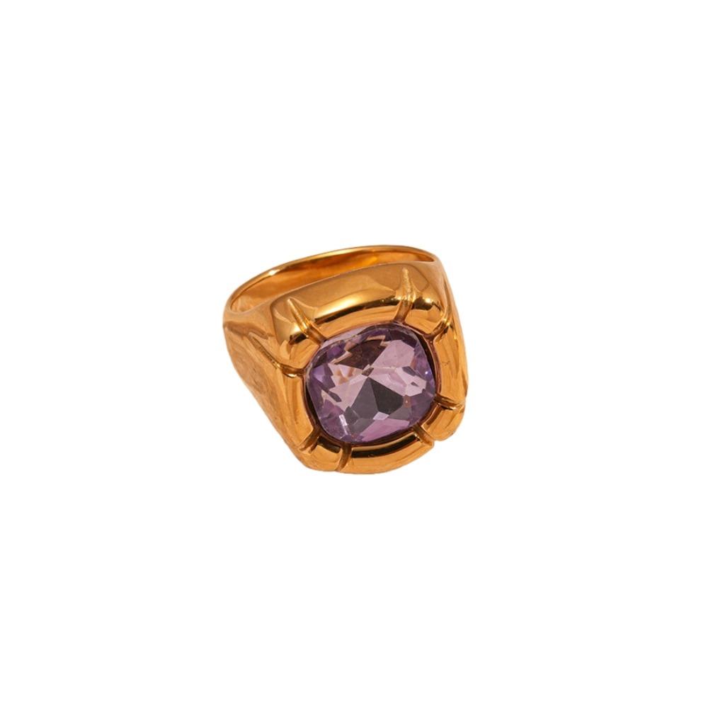 Stainless Steel Square Crystal Ring Zircon Exaggerated Ring  Gift for Girlfriend