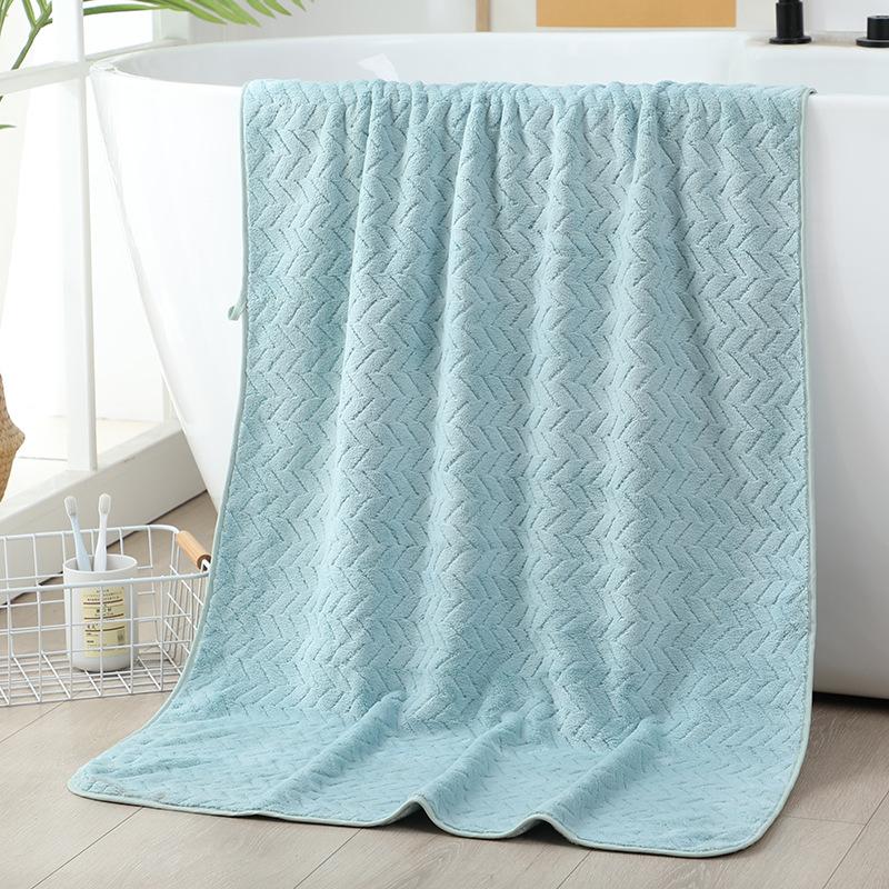 Thick Grid Coral Fleece Bath Towel for Household Use Adult Shower Wrap Absorbent Quick Drying Beach Towel