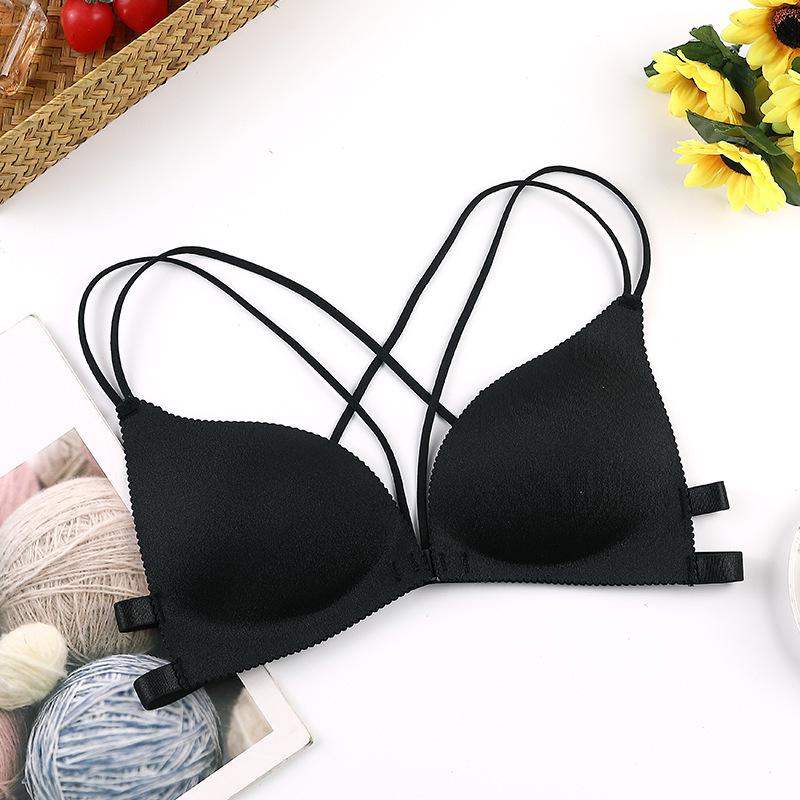 Seamless Front-Clasp Camisole Bra for Small Busts - Wire-Free & Sexy Back Design One Size (75-120 Jin)