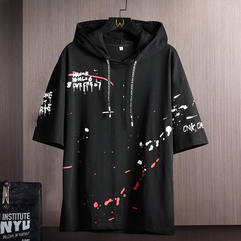 

Летняя мужская модная повседневная футболка с капюшоном и короткими рукавами с принтом