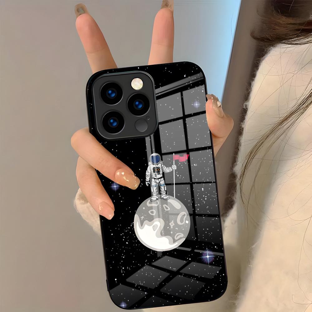 Astronaut Moon Stars Phone Case For IPhone 17 Pro Max 16 15 14 Pro Max 13 11 Plus Glass Cover