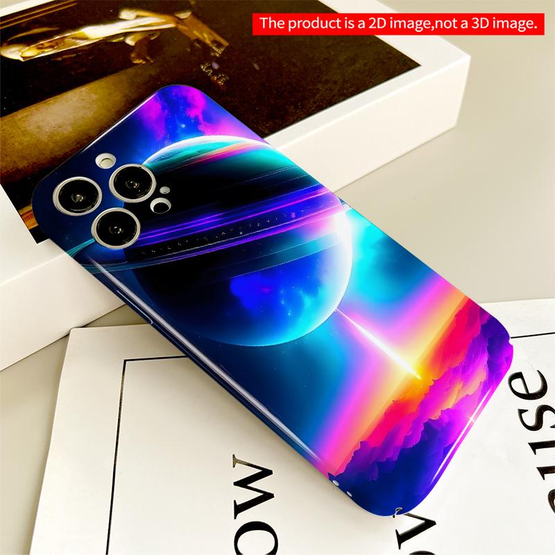 2DFlat Neon Saturn Over Cosmic Mountains All inclusive film hard iPhone case, compatible with iPhone 18 Pro Max 17 16 15 14 13 12 11