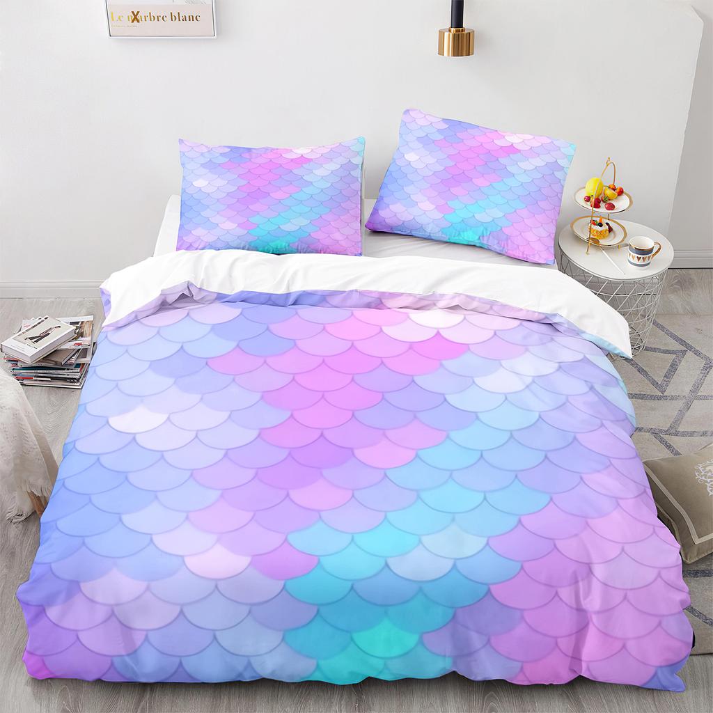 Mermaid Tail Duvet Cover King Queen Size Kids Fish Scales Bedding Set Girly Ocean Animal Princess 2/3pcs Polyester Quilt Cover