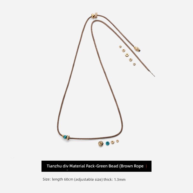 

Cross Tibet Beads Accessory Rope Clavicle Chain Necklace-Specific Rope with Small Tiger Teeth Tibet Beads Green Pine Ornament Red Spacer Green spacer diy material package (brown rope)
