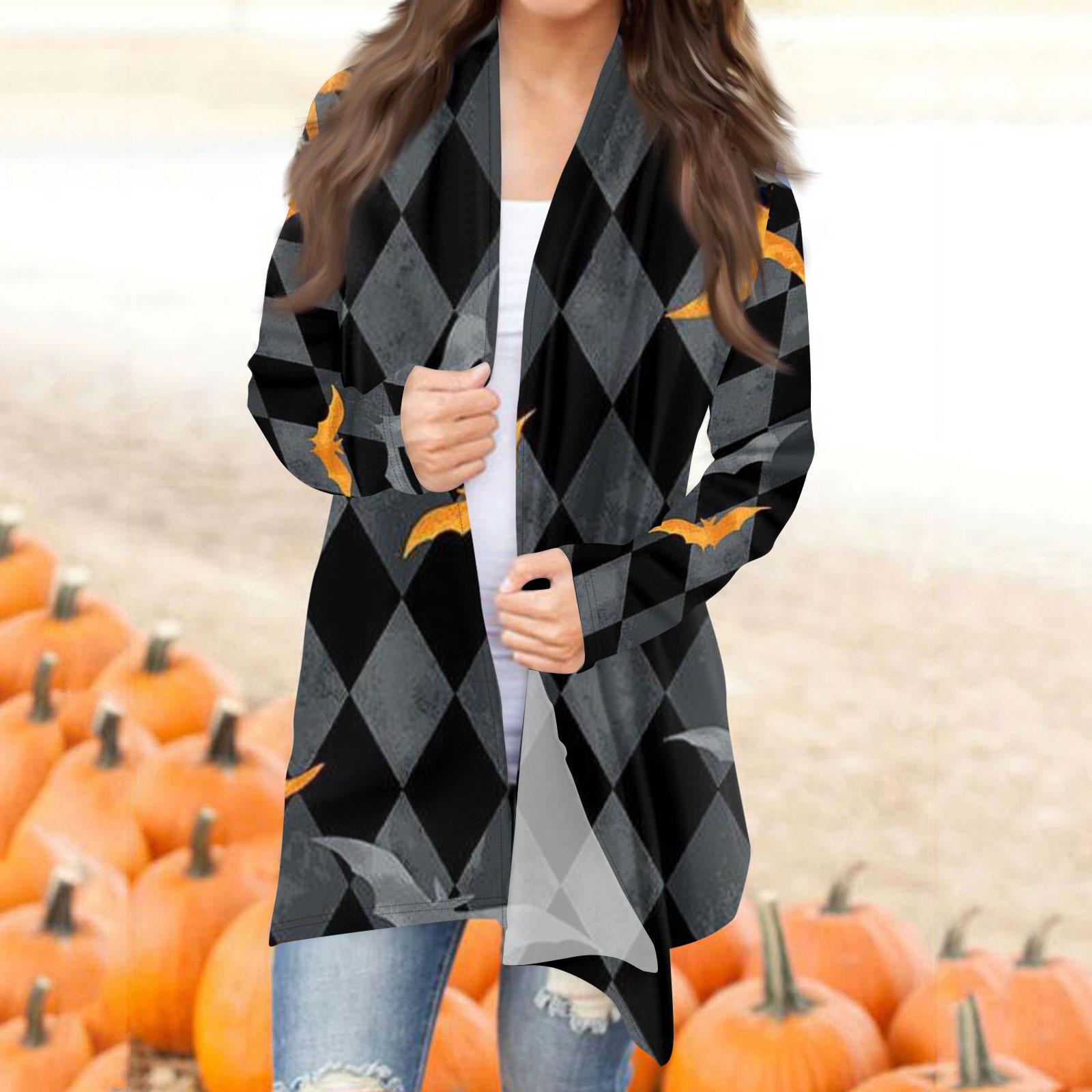 

Женская модная повседневная куртка-кардиган средней длины с длинным рукавом и принтом на Хэллоуин L