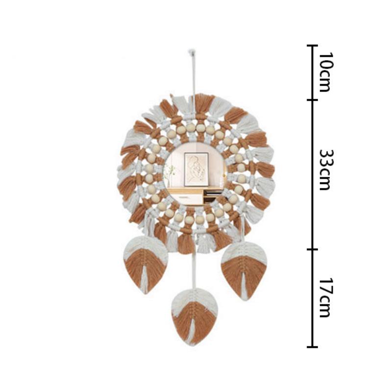 Mirror Decoration Tapestry Bohemian Style Woven Handmade Cotton Thread Wood Bead Tapestry Mirror Bedroom Makeup Mirror