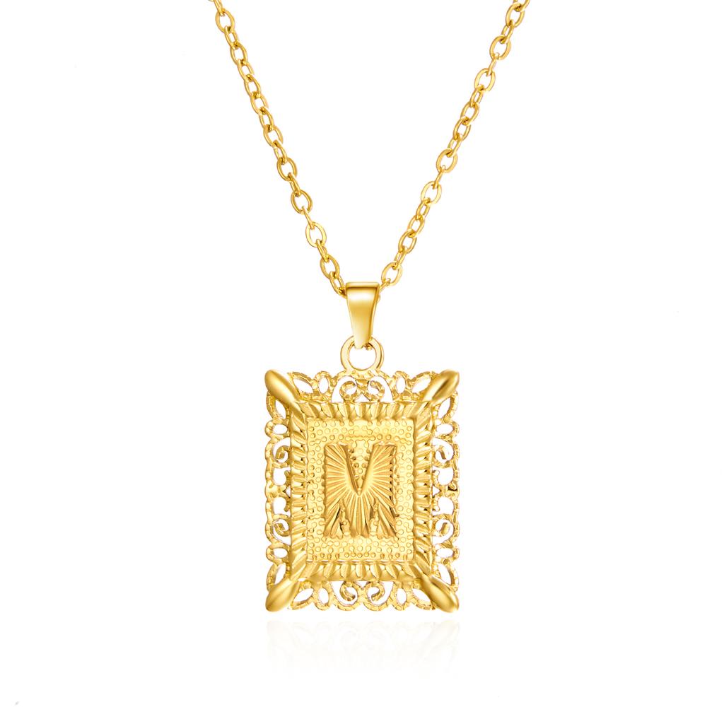 Exquisite Gold Color Initial Pendant Necklace for Women Men Stainless Steel Geometric Alphabet Necklace Friendship Jewelry