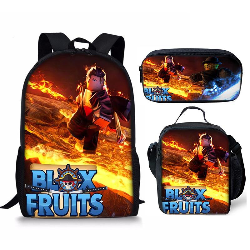 Bloxfruits Primary School Schoolbag Three-Piece Cartoon Backpack Combination Set Diy