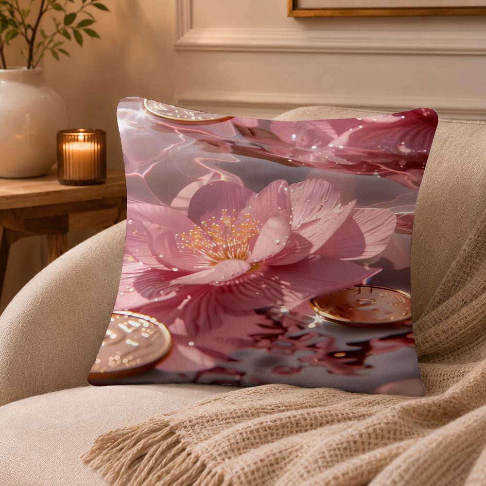 Lotus Flower Cushion Cover Anti-dustmite Pillowcase Invisible Zipper Silky Short Plush Sofa Cushion Cover