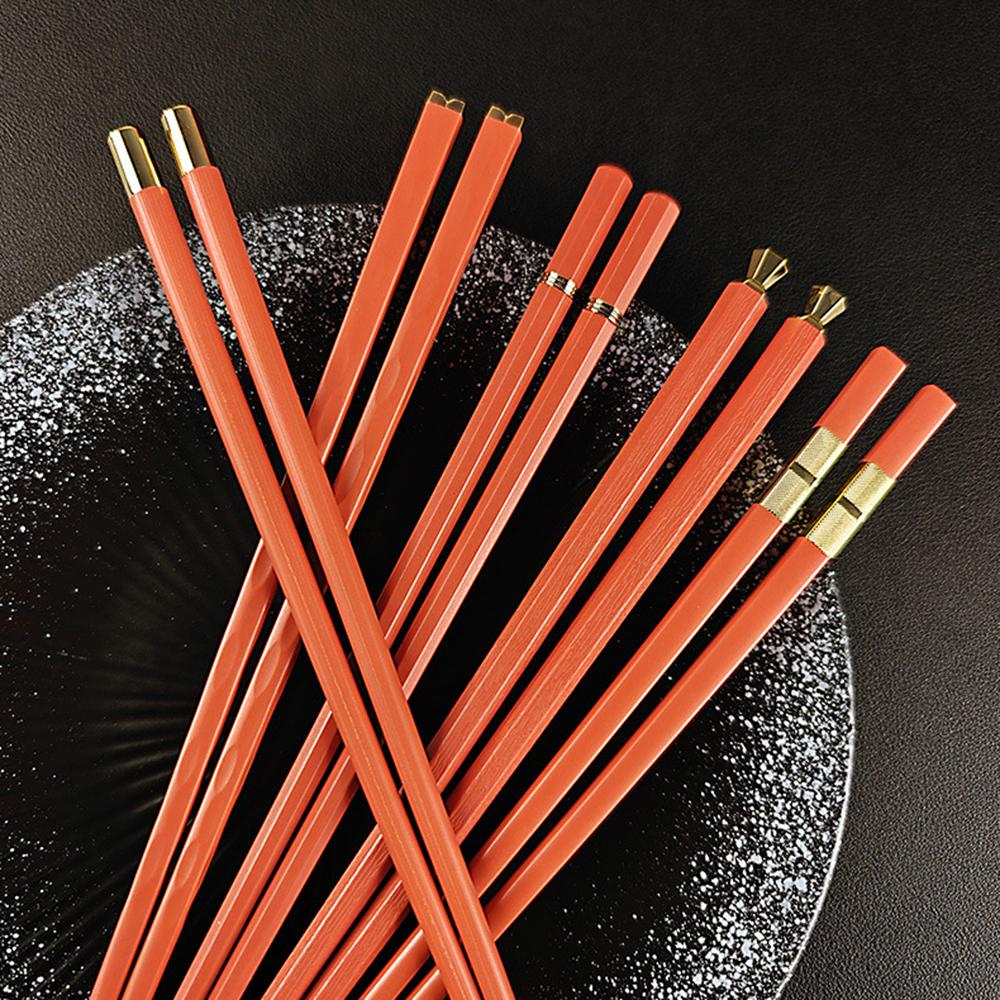 Orange 5 Pairs Chinese Chopsticks Sushi Sticks Korean Chopsticks Reusable Alloy Chop Sticks Kitchen Tableware Tool Accessories