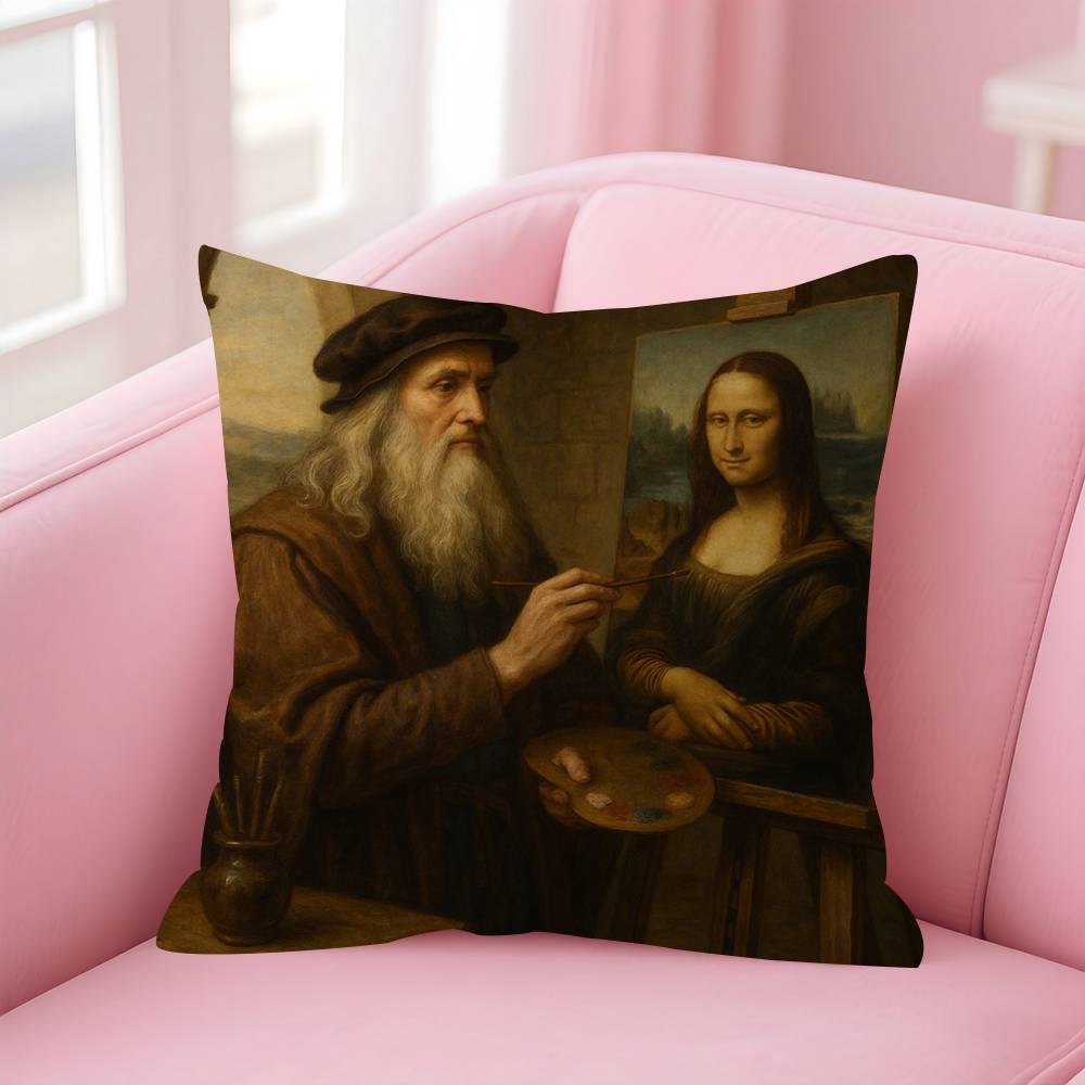 Wearing Pearls Girl painting Double-sided Printed pillow cover Short plush Suitable living rooms bedrooms throw cushion cover